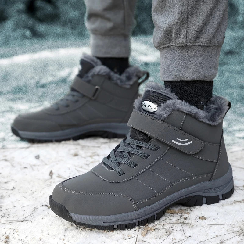 Leather Boots Men Women Shoes Waterproof Boot Man Plush Keep Warm Outdoor Ankle Boots Military Combat Boots Walk On Ice Sneakers