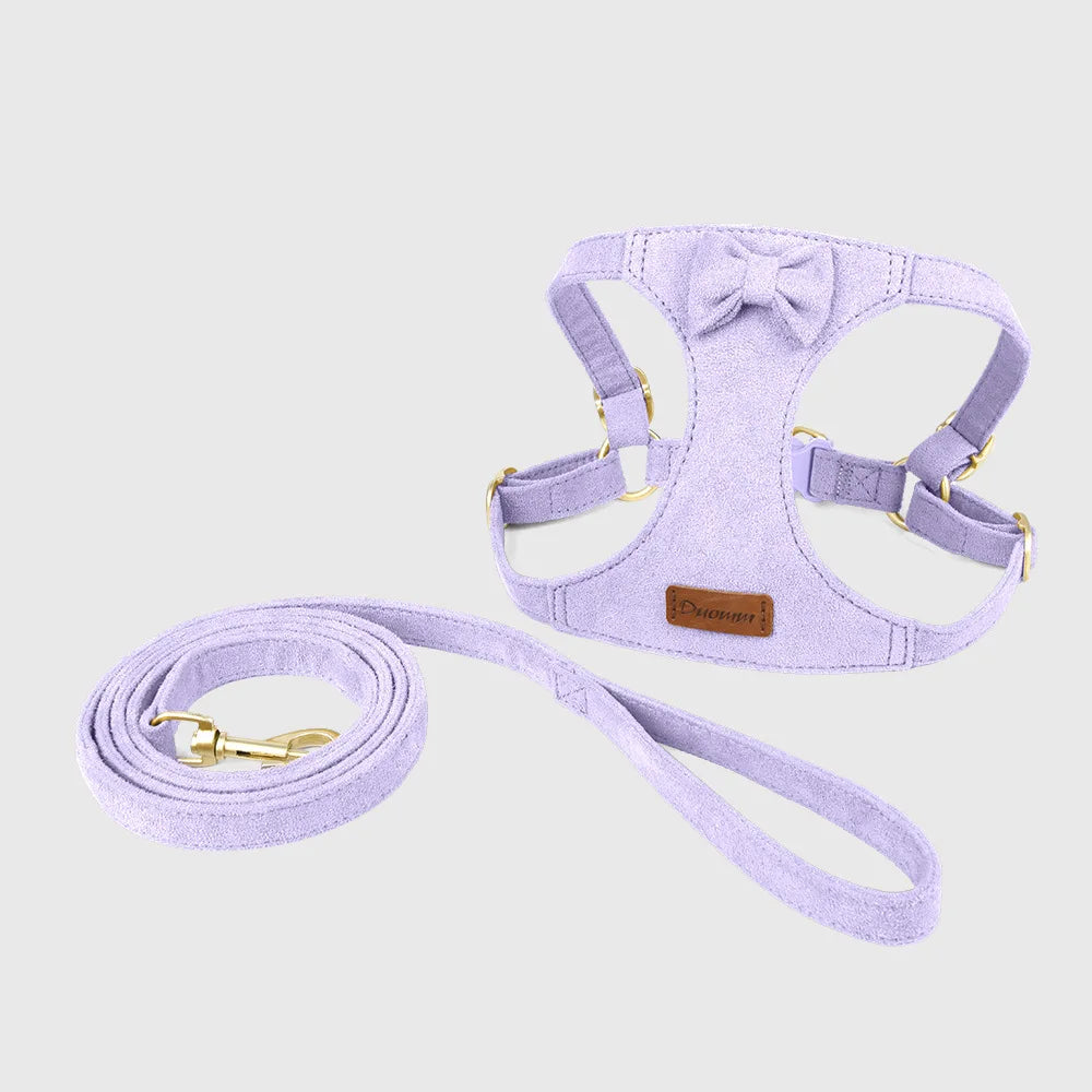 Pet Collars Trendy Premium Suede Dog Harness Leash Set-Adjustable Pet Chest Strap Soft Durable Puppy Kitten Fashion Accessories