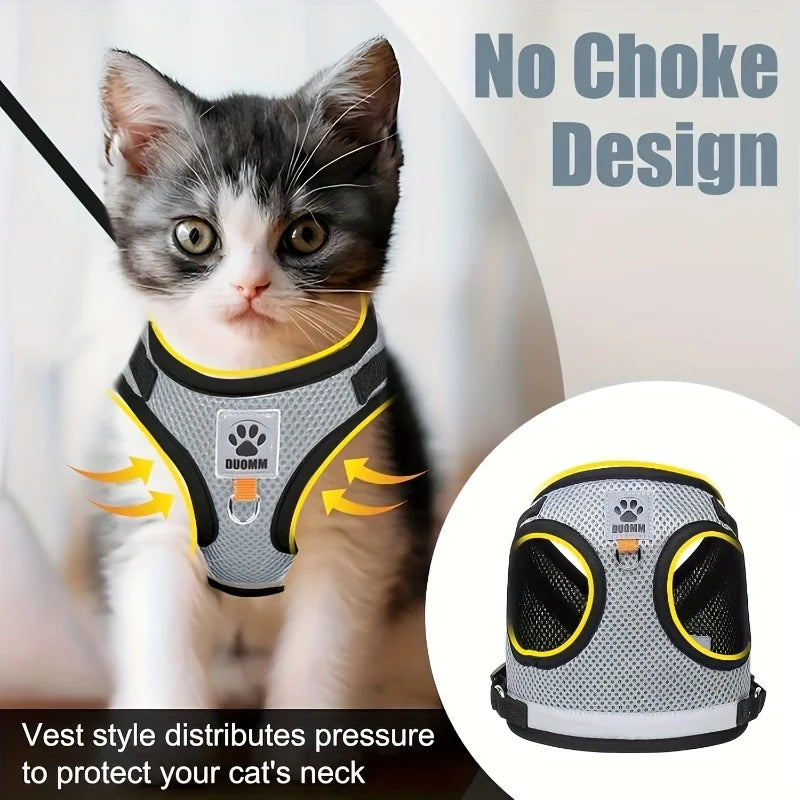 Cat and Dog Leash Set, Vest-Style Pet Harness with Anti-Escape Strap, Suitable for Cats and Dogs, Breathable Mesh Leash, Anti-Escape