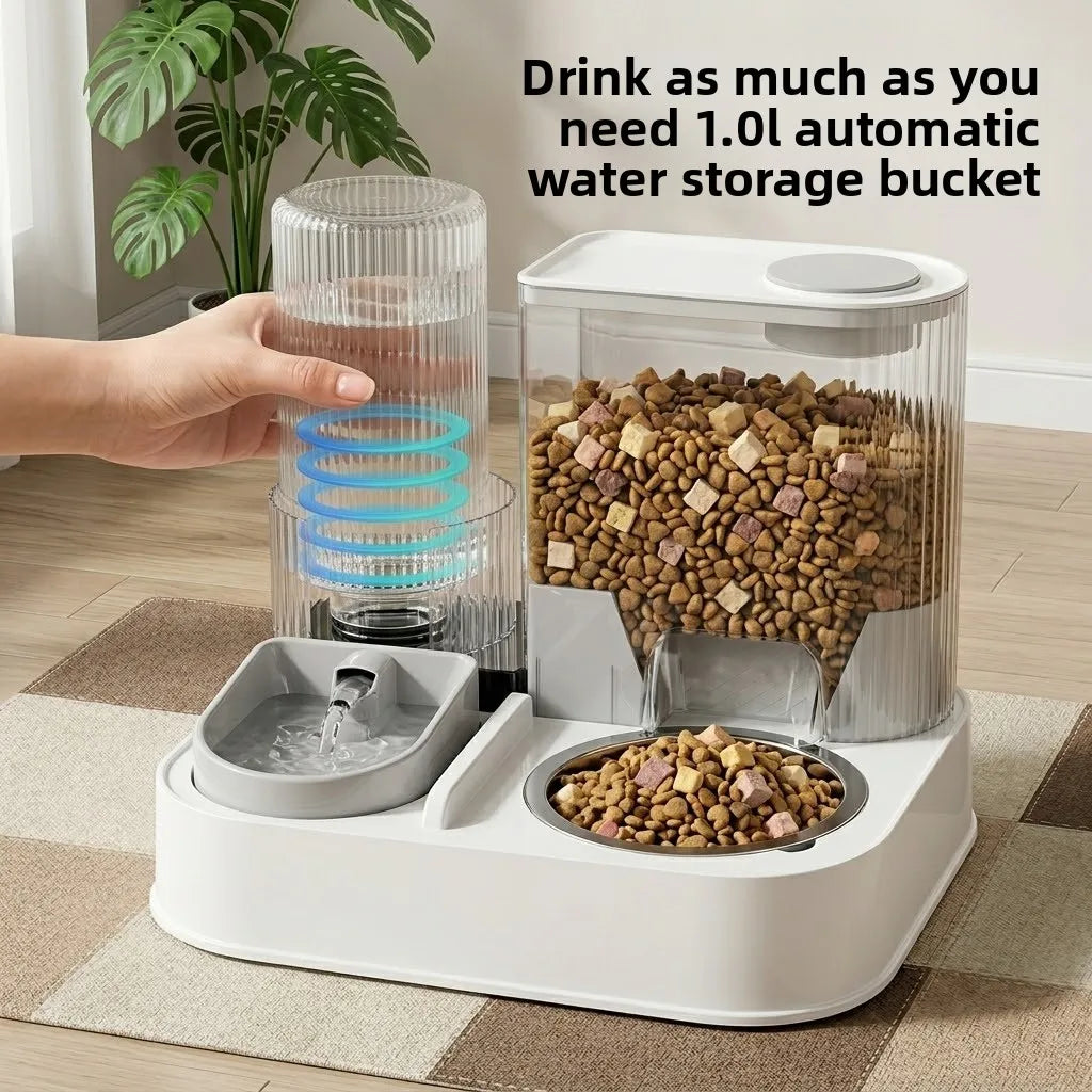 Pet feeder,cat food bowl,2 in 1 feeder waterer,automatic pet fountain,indoor feeding dish