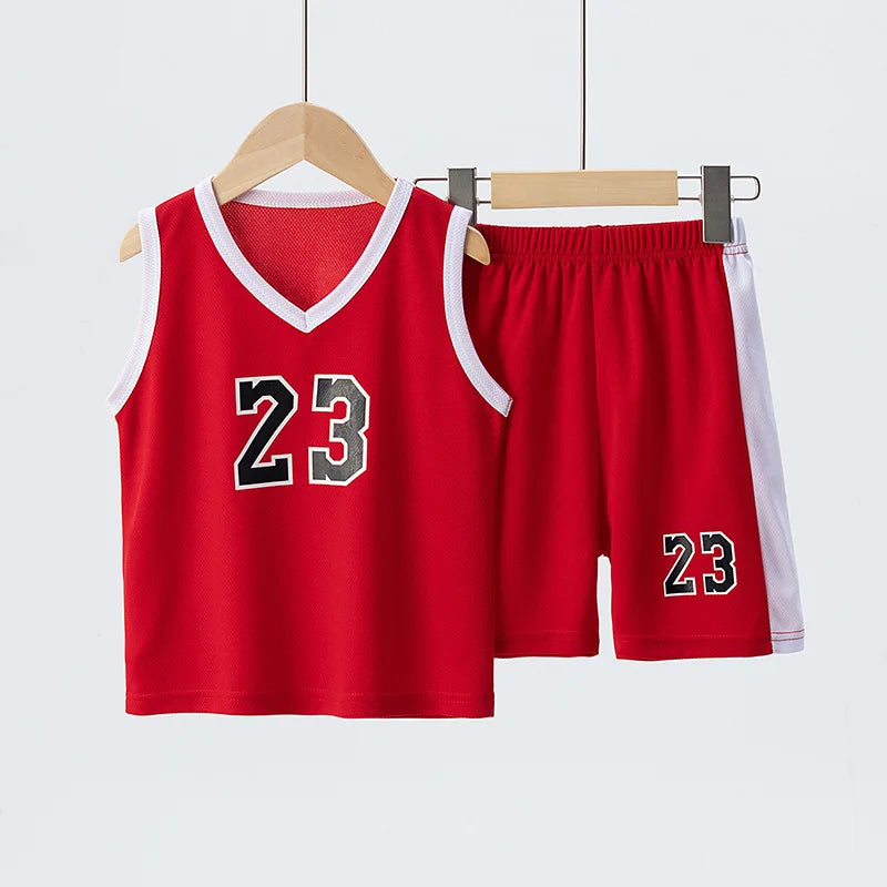 Boys Basketball Clothes Sets Summer Sports Ball Suit Girls Vest Sleeveless V-Neck Top Shorts 2 Pieces Children's Football Outfit