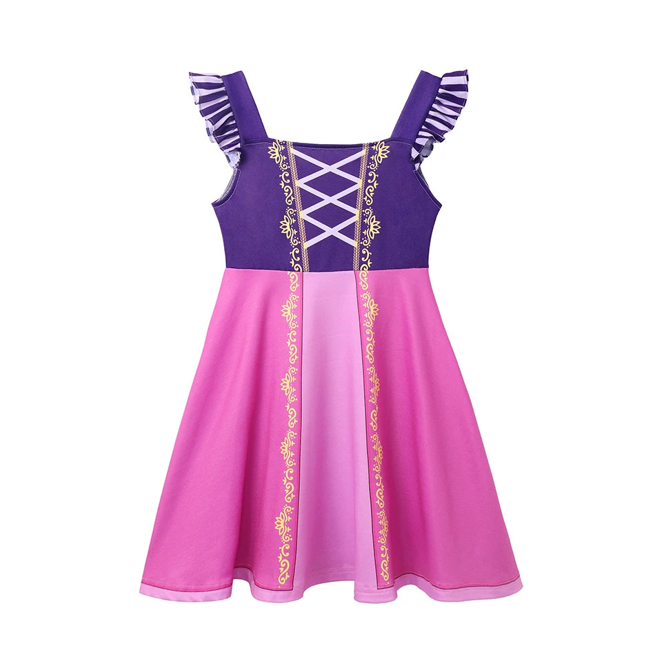 Children's Casual Dress for Girls Mermaid Rapunzel Dress One-Shoulder Sling Short Sleeve Princess Costume Summer Casual Vest