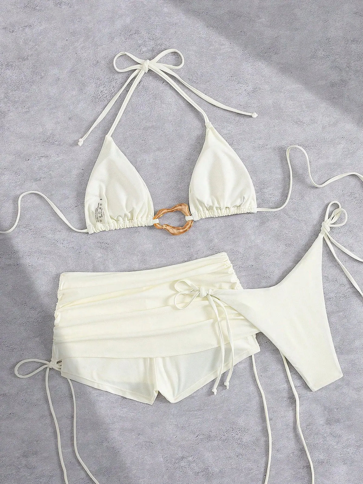 2026 Swimwear Designer Irregular Ring Bikini 3 PCS Swimsuit Drawstring Shorts Bikinis Women Three Piece Beachwear Outfit Maillot