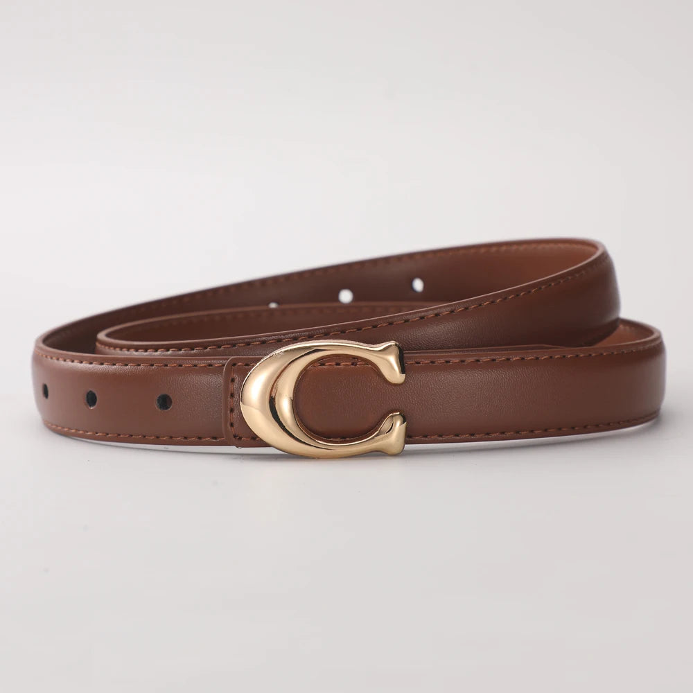 New Women's C-shaped Smooth Buckle Belt With Temperament And Versatile Double-sided Belts For High Quality Gifts For Mothers