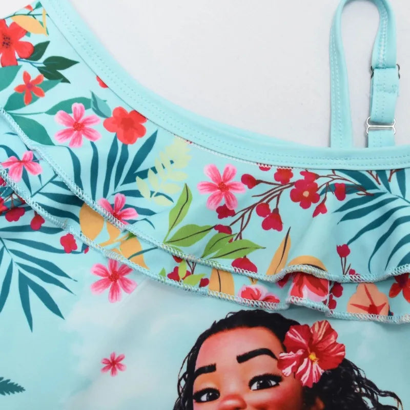 New Kids Swimwear for Girls Cute Cartoon Moana One-piece Swimsuit Kawaii Swimming Beach Swimsuit Blue Bikini 3-7y