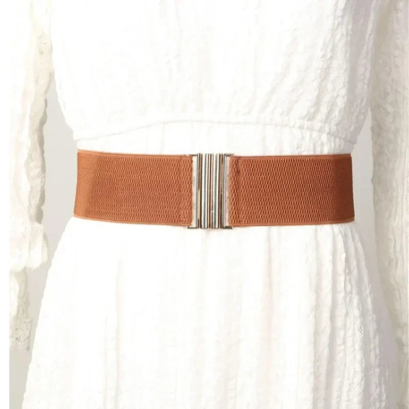 Women Elastic Band Wide Belts Simple Down Coat Waist Belt Female Black Strap Dress Decoration Accessories Metal Buckle Waistband
