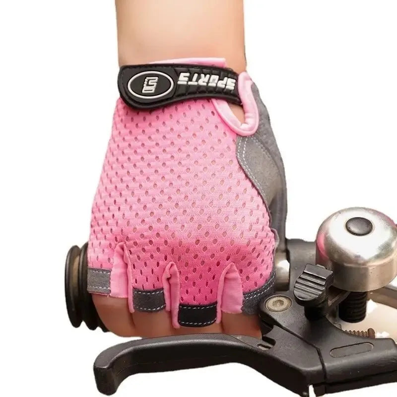 Kids Cycling Skateboard Gloves Anti-Slip Summer Spring Sports Breathable Half-Finger Gloves Shock-Absorbing Children Aged