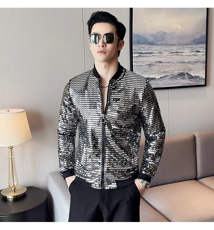 Y2K Mens Jacke Designer Clothes Fashion Cool Sequined Jackets Men Streetwear Night Club Stage Thin Bomber Jacket Techwear Homme