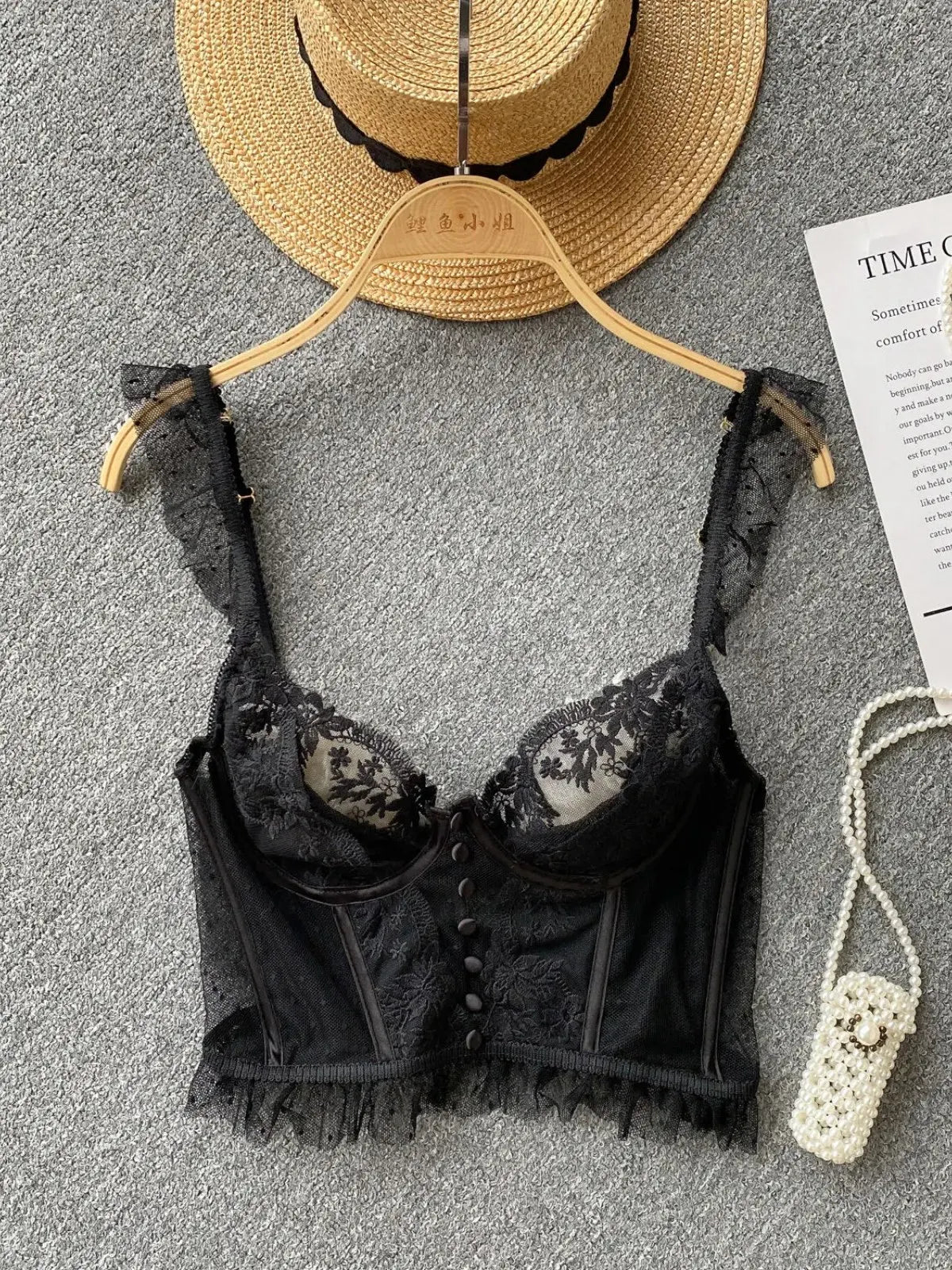 French Elegant See Through Mesh Lace Tank Top for Women Summer Sexy Black White V Neck Strap Slim Fit Vest Bras Tops