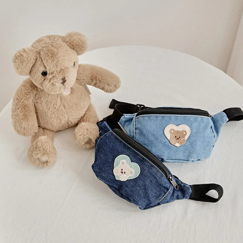 Denim Waist Bag for Kids Fashion Fanny Pack for Little Boy Girls Children's Bum Bag Lightweight Chest Bag Cool Shoulder Bags
