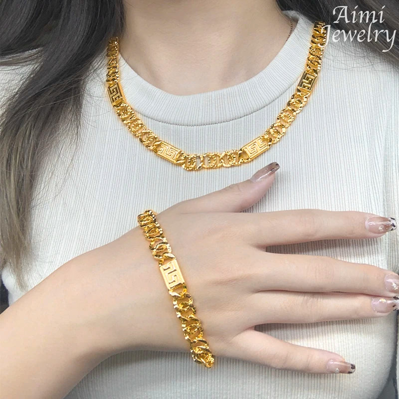 Trendy Jewelry Set for Men Women Hip Hop Necklace Bracelet Dubai Gold Plated Fashion Personalized Jewellery for Party Gifts