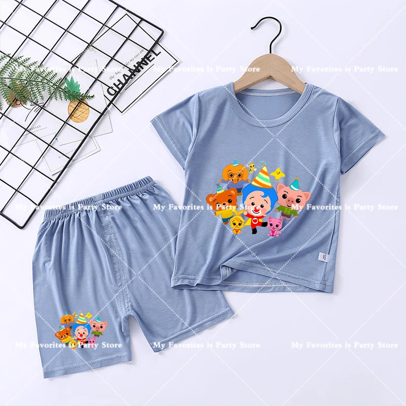 Plims Clown Children Pajamas Home Clothing Sets Kids T-shirt Pants Suit Cartoon Anime Low-waisted Boys Summer Nightshirt Clothes