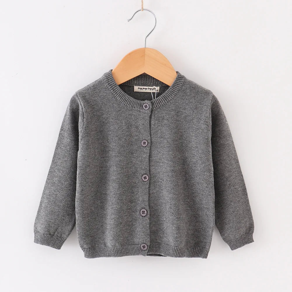 Autumn Winter Sweaters for Children Solid Cardigans Boys Girls White Black Grey Jacket Kids 2-9 Years Cotton Coats Baby Clothing