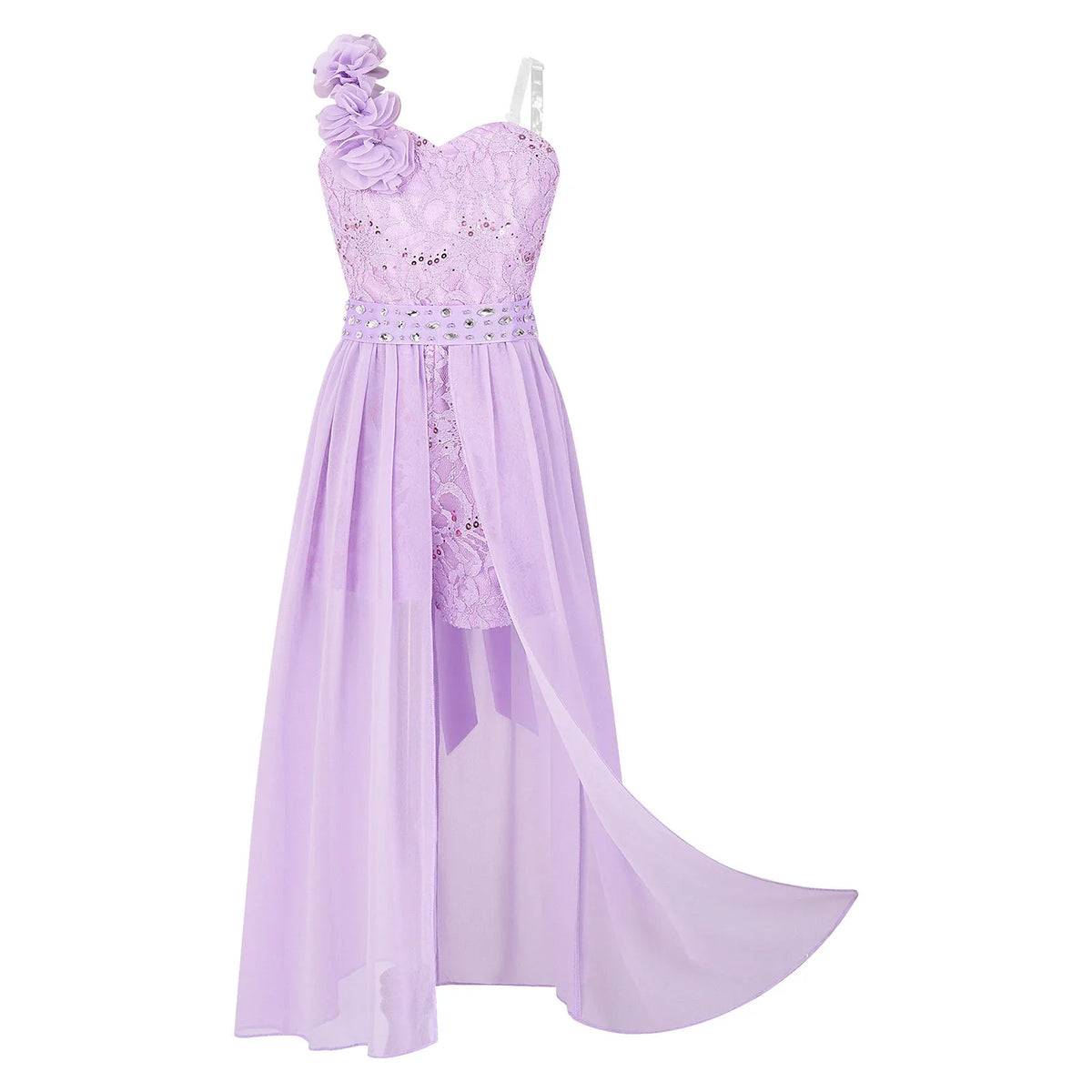 Kids Girls Elegant Party Dress Shiny Sequin Beaded Applique Lace Chiffon Jumpsuit Dress for Wedding Birthday Prom Pageant Evenig