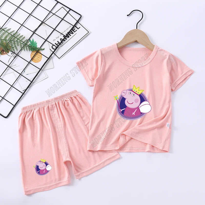 Peppa Pigs Children Pyjamas Sets Cartoon Girls boys Sleepwear Short Sleeved Clothes Kid Pajamas Set Baby Shirt Tops Clothing