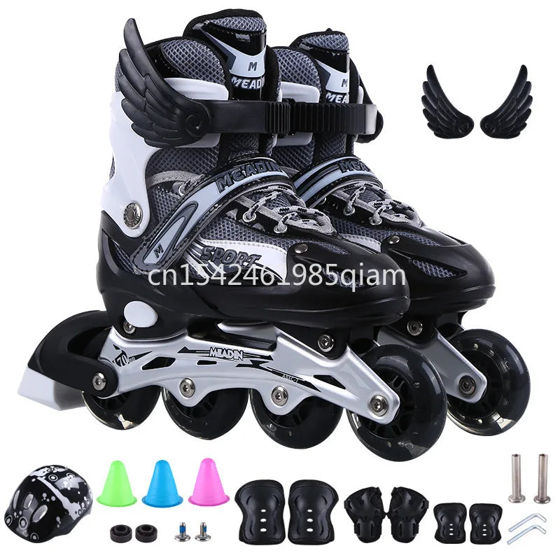 Children Boys Girls Practice Sport Adjustable Kids Roller Skates with Single Flash Light Wheels, Outdoor Inline Skates