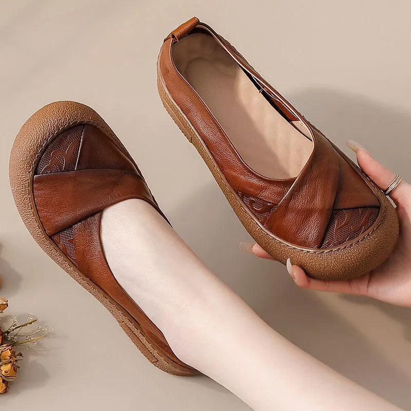 Spring Fashion Women's Loafers Genuine Leather Soft Moccasin Retro Butterfly-Know Flower Summer Ballet Flats Ladies Shoes