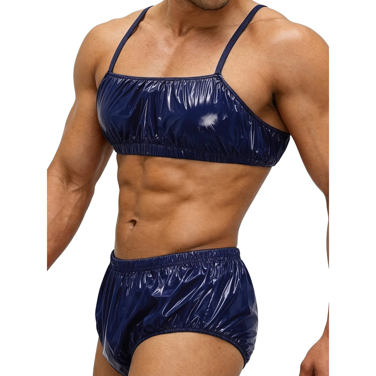 Mens 2 Piece Bathing Suit Waterproof Bikini Sets Adjustable Straps Cropped Cami Top with Briefs Swim Bottoms Swimsuit Beachwear