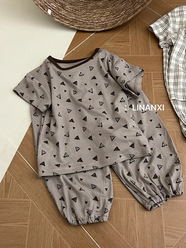 2025 Summer Kids Pajama Sets Home Wear Clothes Children's New Pajamas Knitted Set Cartoon Print Sleepwear Pajama Set