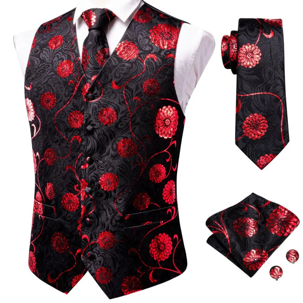 Hi-Tie Navy Paisley Dress Vest Set For Men Dark Blue Jacquard Men's Suit Vest Male Waistcoat For Wedding Formal Jacket