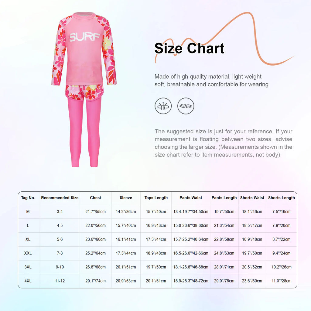 Kids Girls Boys 3 Pieces Swimsuit Swim Top with Shorts Pants Set UPF 50+ Rash Guard Outfits Bathing Suit Water Park Swimwear
