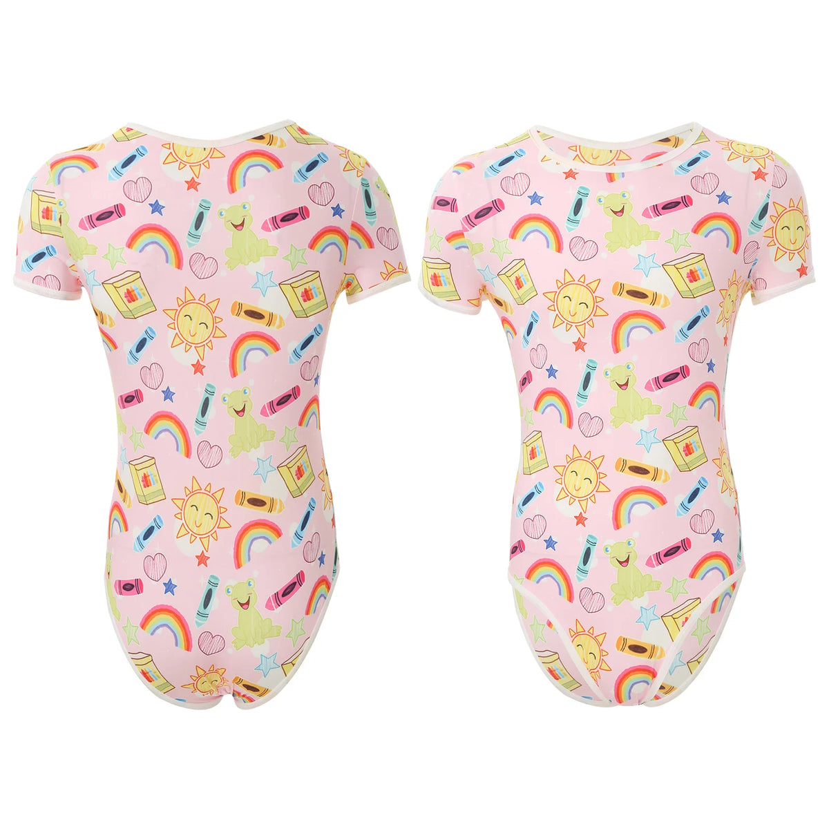 Mens Pajamas Bodysuit Sleepwear Cute Cartoon Print Short Sleeve Leotard Buttoned Crotch Diaper Rompers Pajama Swim Bathing Suit