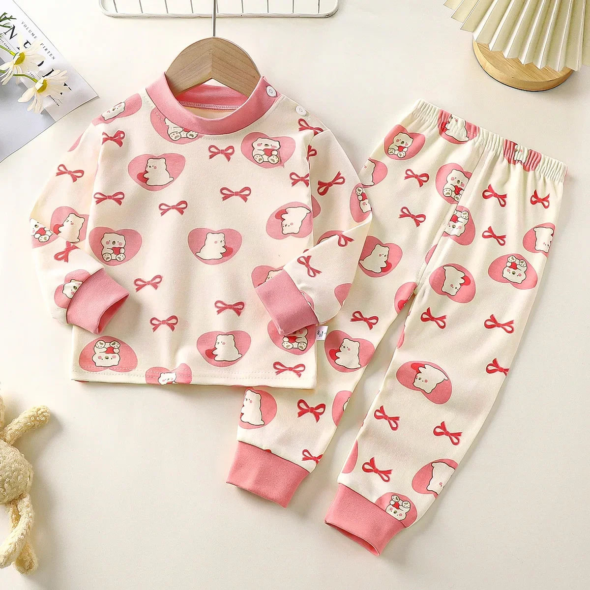 Boys Girls Autumn Pure Cotton Pajamas Kids Cartoon Print Long Sleeve T-Shirt Tops + Pants Pyjamas Baby Underwear Clothing Sets