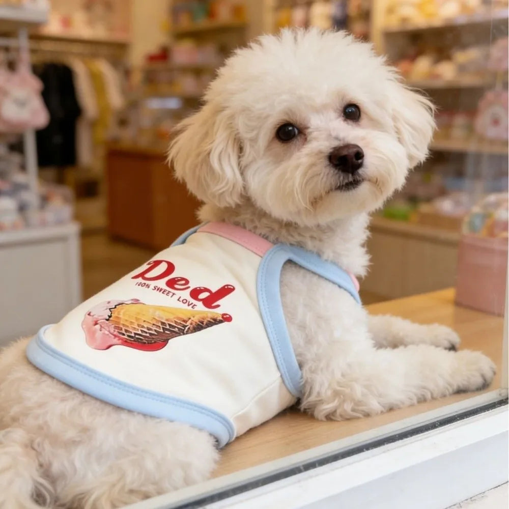 Cartoon Print Pet Ice Cream Camisole Vest Thin Breathable Comfortable Clothing Pet Tank Top Dog Clothes Small Dogs