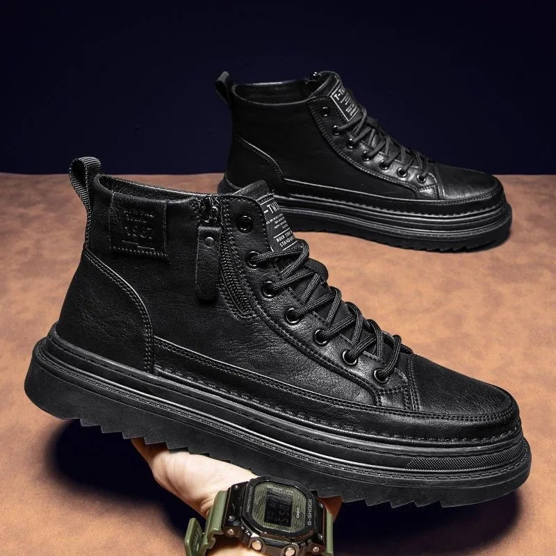 New Men Leather Boots Spring Comfortable Soft Sole High Top Work Shoes Classic Business Casual Ankle Boots Sneakers Botas Hombre