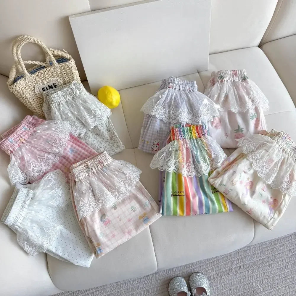 Baby Girls Lace Pants Toddler Kids Cartoon Pant for Children Trousers 2025 Summer Kids Clothing Casual