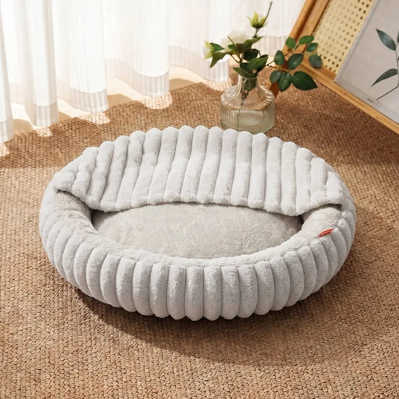 Plush Pet Bed Soft Rabbit Fur Dog Bed Cat Bed Calming Round Cushion Cozy Sleeping Nest Comfortable Pet Sofa