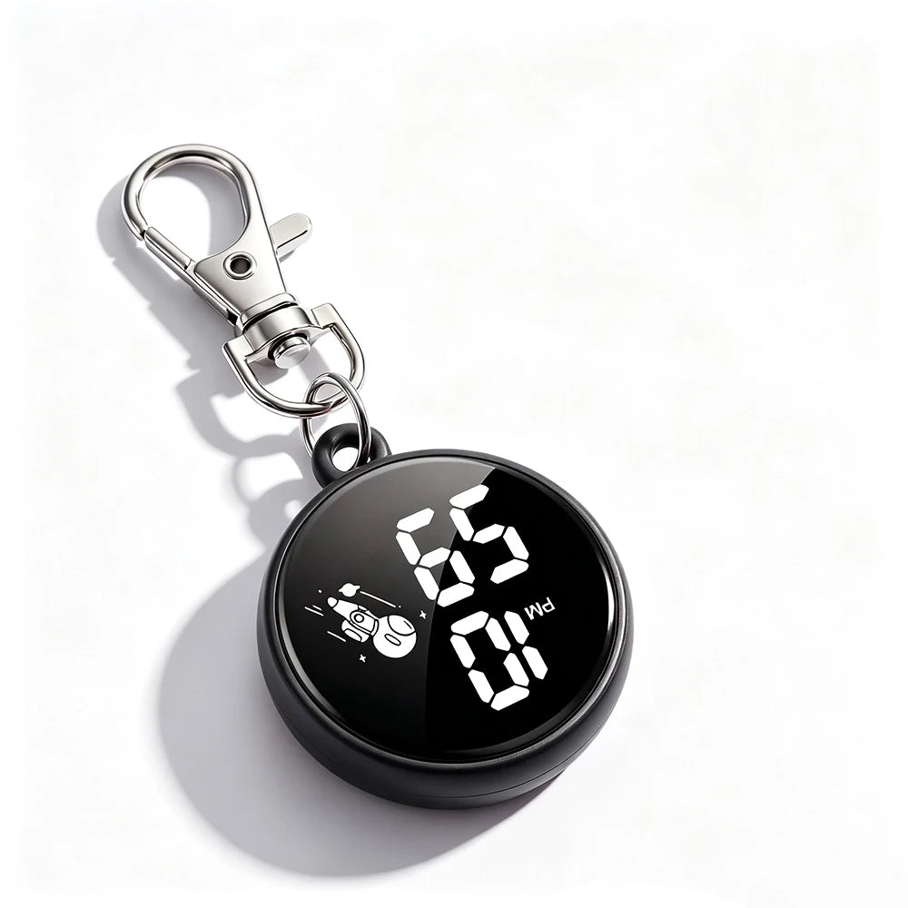 New Silent Digital Exam Keychain Watches for Kids Portable Round Hanging Backpack Large Screen Pocket Watch for Student Girls