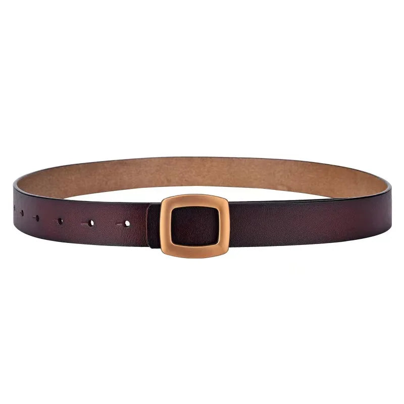 2021 New Belts for Women Genuine Leather Luxury Designer Jeans Belt Female Waistband Fashion Square Metal Buckle Belt Lady Black