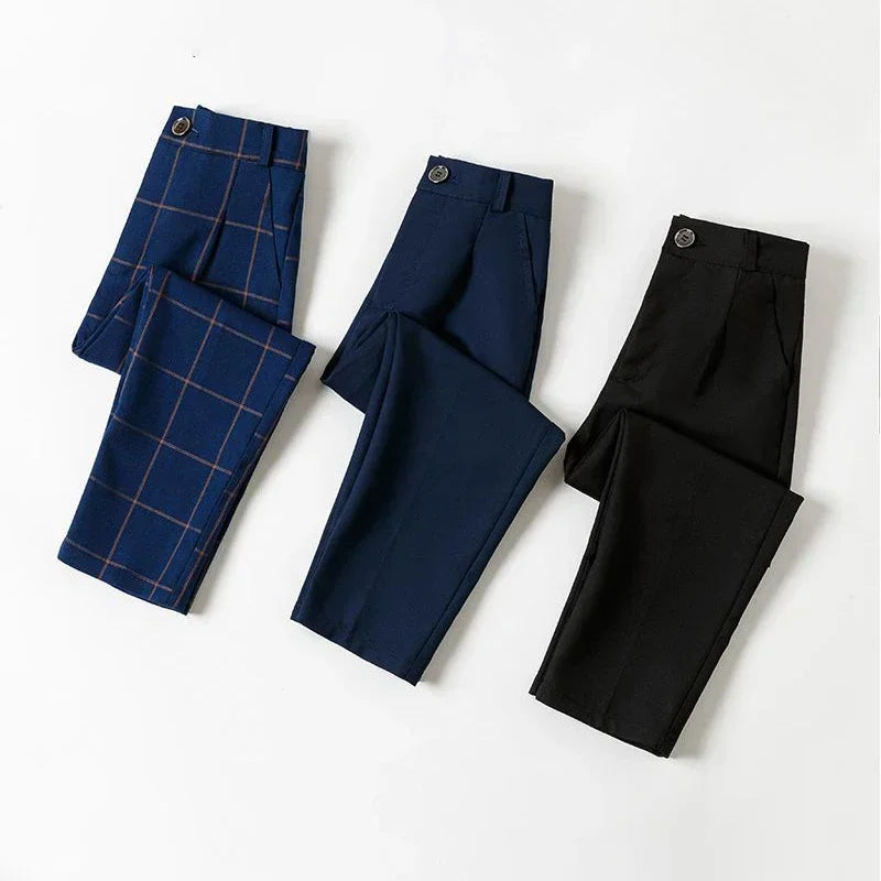 Kids Boys Suit Pants Piano Performance Clothes 2024 New Arrival Children Black Navy Pants Teenage Boys School Plaid Trousers