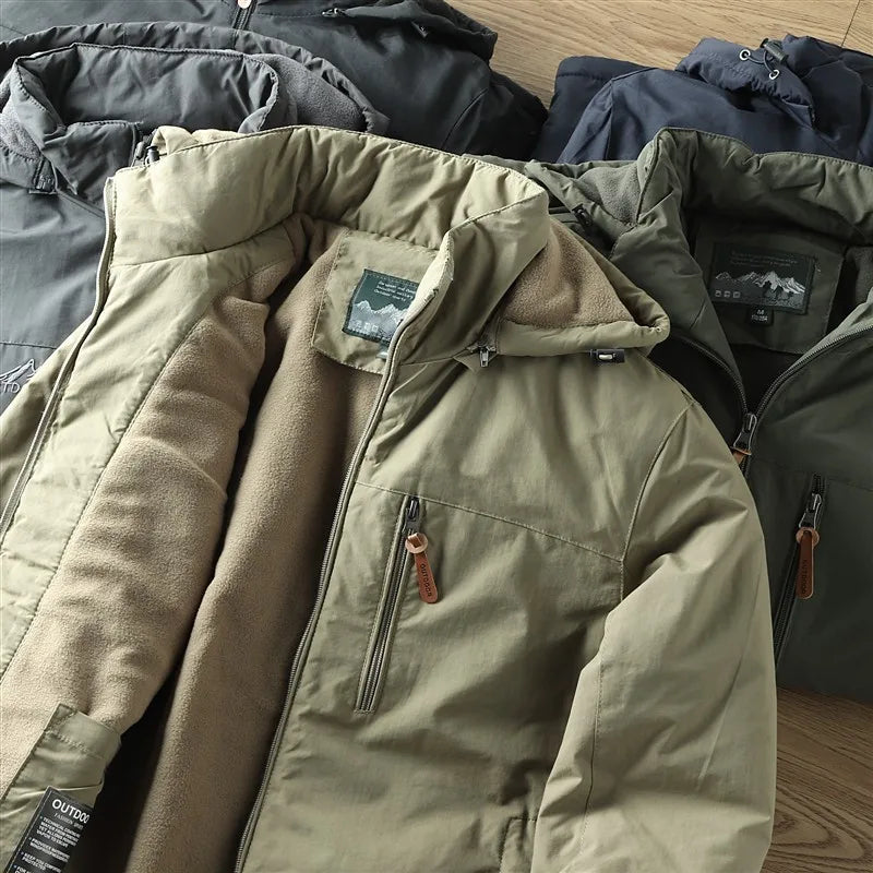 For autumn and winter, men's casual, detachable, hooded, windbreaker, loose and warm jacket