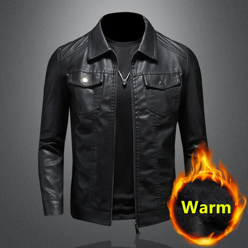New Men's Leather Jackets Motorcycle Coats High Quality Slim Business PU Leather Tops Fashion Black Plush Warm Clothing for Men