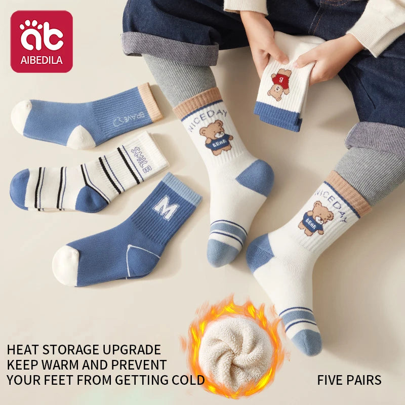 5 Pairs Baby Children's Socks Cartoon Winter Warm Animal Kids Sock Cute Boy Toddler Thickening Socks 1-12 Years