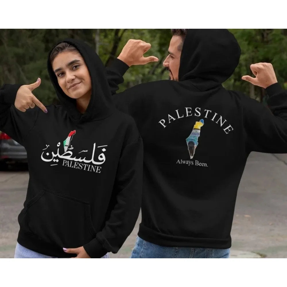 Palestine Hoodie Front/Back Printed Design Palestine Arabi Name Map Hooded Sweatshirt Unisex Clothing Long Sleeve Tracksuit
