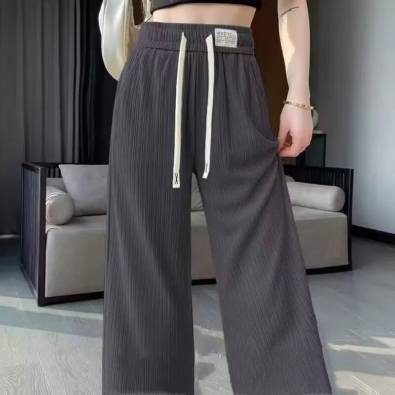 Special Offer Ice Silk Wide Leg Pants Women Summer Thin Mosquito Proof Small Size High Waist Dra Narrow Version Straight ...