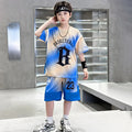 Child Boy Summer Sports Jerseys Suit T-shirt Shorts Tracksuit 2Pcs Clothes Set Teenage Kids Basketball Uniform Clothing Set 5-14