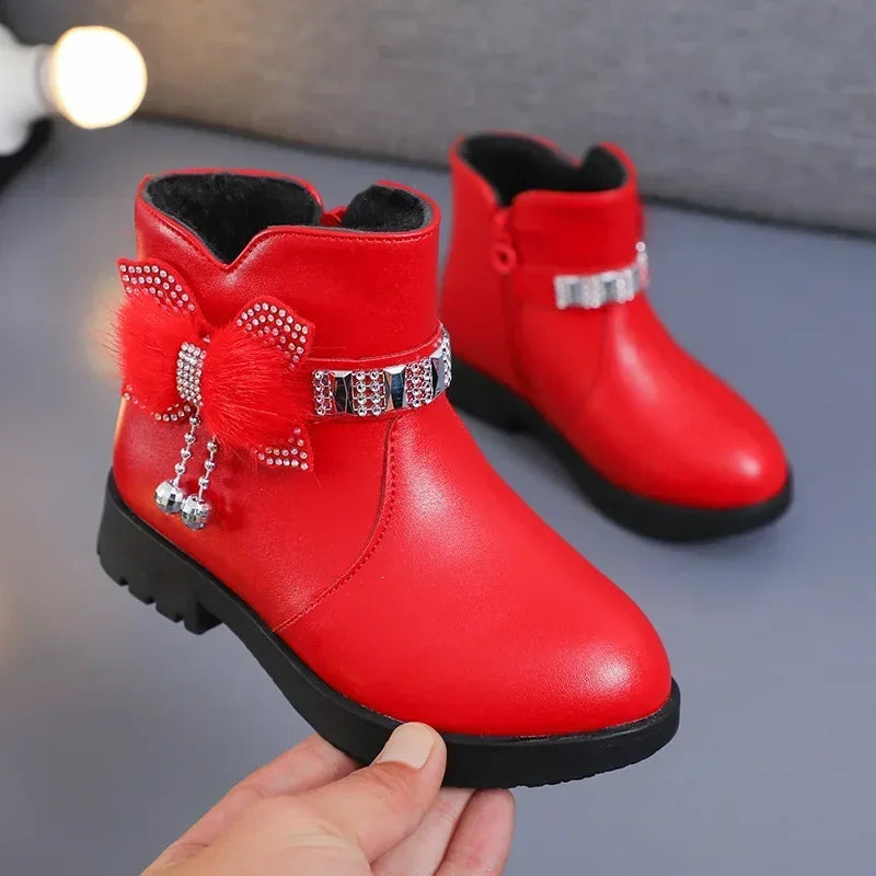 Kids Winter Solid Color Boots Girls Zipper Plush Warm Comfortable Boots Womens Fashion Soft Sole Simple Non-Slip Childrens Shoes