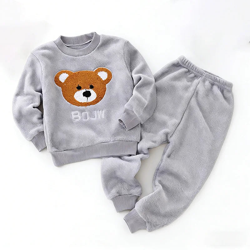 2026 Kids Flannel Pajamas 2Pcs/Sets Thickened Warm Print Baby Homewear Soft Coral Fleece Boys Girls Sleepwear Winter Loungewear