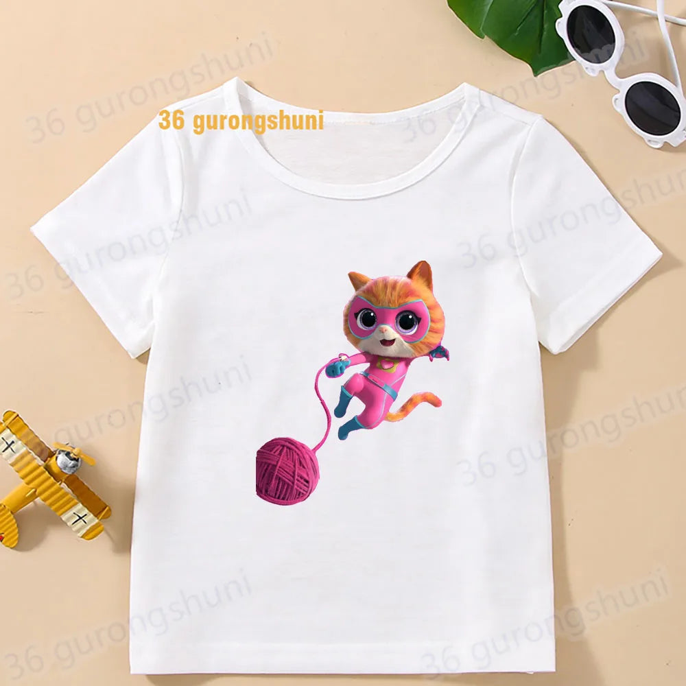 Boys T Shirts Children Clothes superkitties Kids Tshirt super kitties baby T-shirt 4 5 6 birthday summer Tops For Girls-clothing
