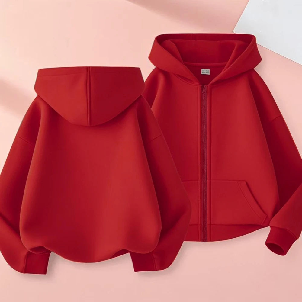 Zipper Style Hoodies Coat for Boys and Girls Pink Children Age 3-12 Kids Kawaii Sweatshirt Festival Gifts Solid Color New