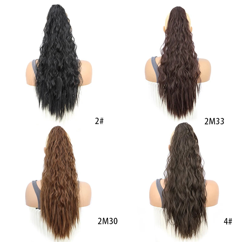 Women's Synthetic Wig with Clip-on Water Ripple And Corn Whisker Ponytail Hairpiece Easy to Wear