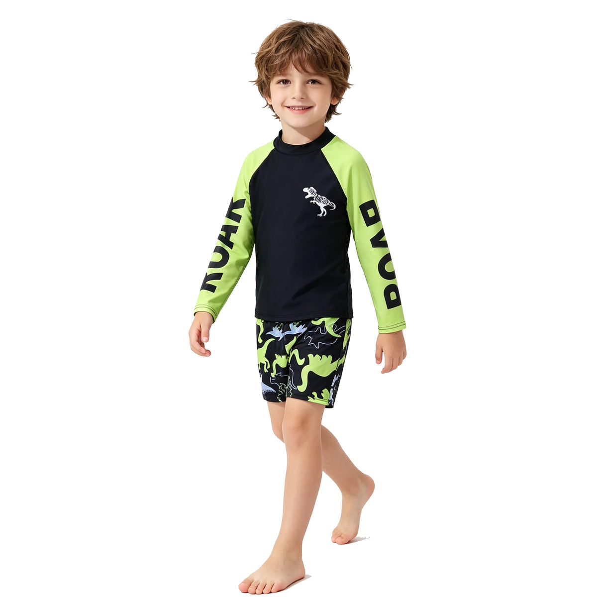 Boys Swimsuits Two Pieces Toddler 3 4 5 6 7 8 9 10 11 Years Long Sleeve Kids Swimwear Set Tops+Shorts Swim Outfits Bathing Suit