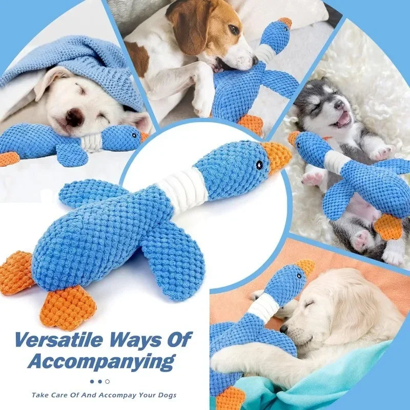 Pet Dog Toys Cute Goose Shape Plush Squeaky Chew Toy Bite Resistant Teeth Cleaning Interactive Stuffed Molar Pet Play Toys