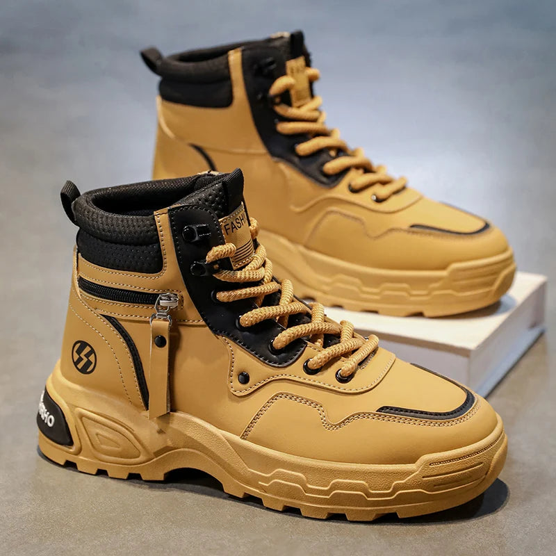 Men's boots spring and autumn new soft-sole non-slip leisure boots fashion Joker outdoor high-top boots youth comfort work boots