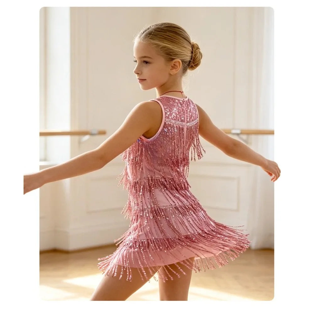 Kids Clothes Dance Skirt Latin Dance Dress Tassel Competition Uniform Dancewear Performance Costume Girl Dress Children Clothing