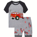 Toddler Boys Short-sleeved Pajamas Sets Kids Boy Fire engine Print Two-piece Pajama SetToddler Boys Short-sleeved Pajamas Sets K